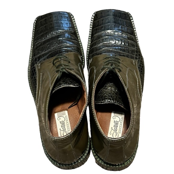 FRATELLI Men's Green Croc Embossed Leather Square Toe Lace Up Dress Shoe-Sz 9.5 - Picture 6 of 14